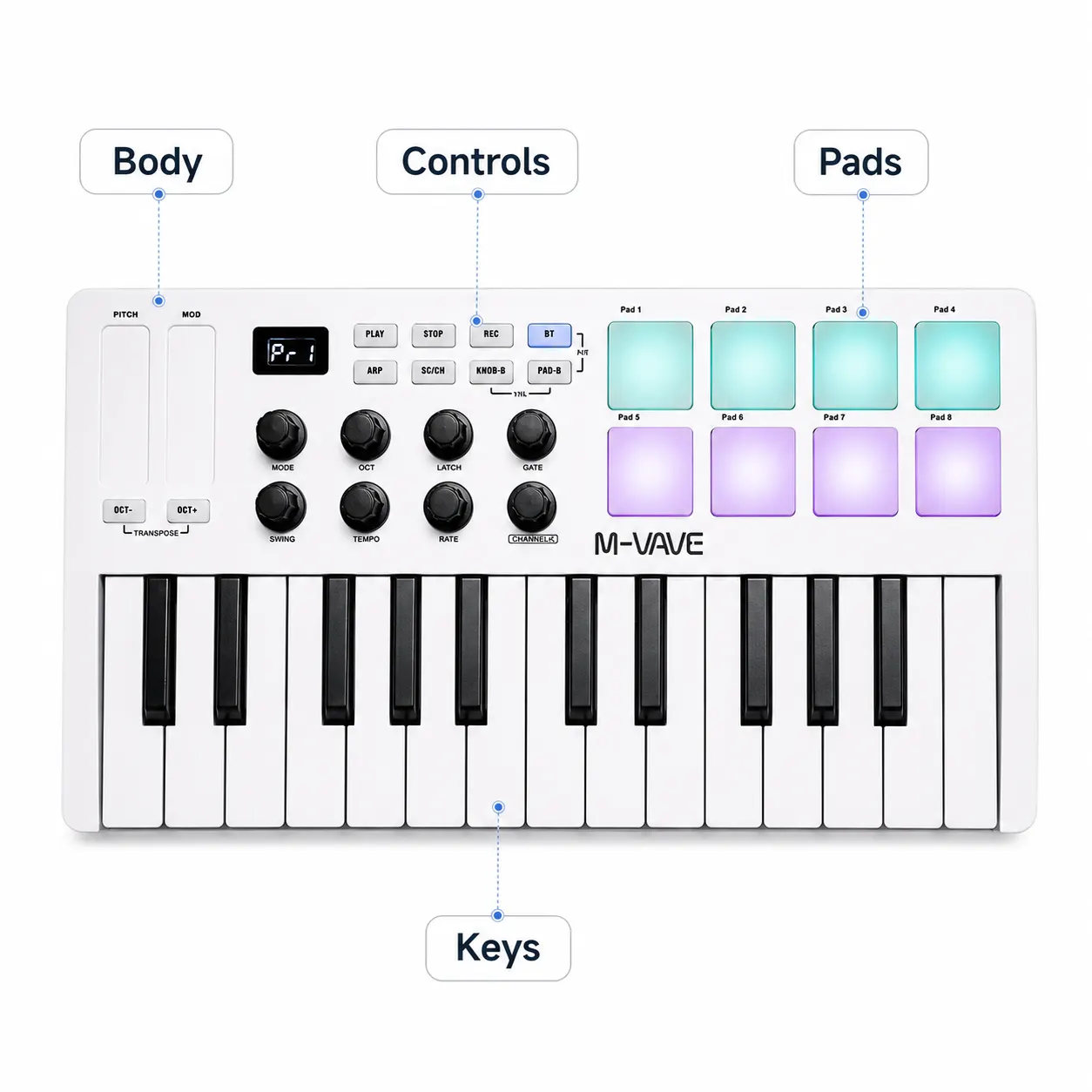 25 Key MIDI Keyboard Controller and included accessories