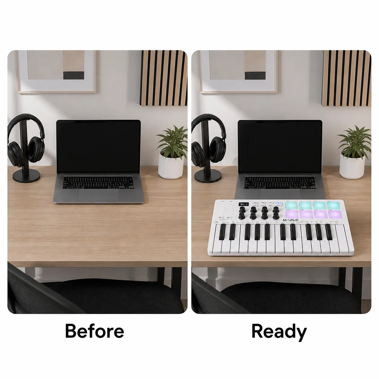 25 Key MIDI Keyboard Controller setup and use views