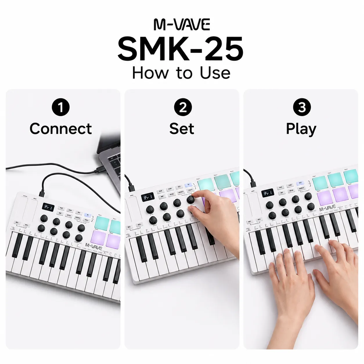 25 Key MIDI Keyboard Controller setup and use views